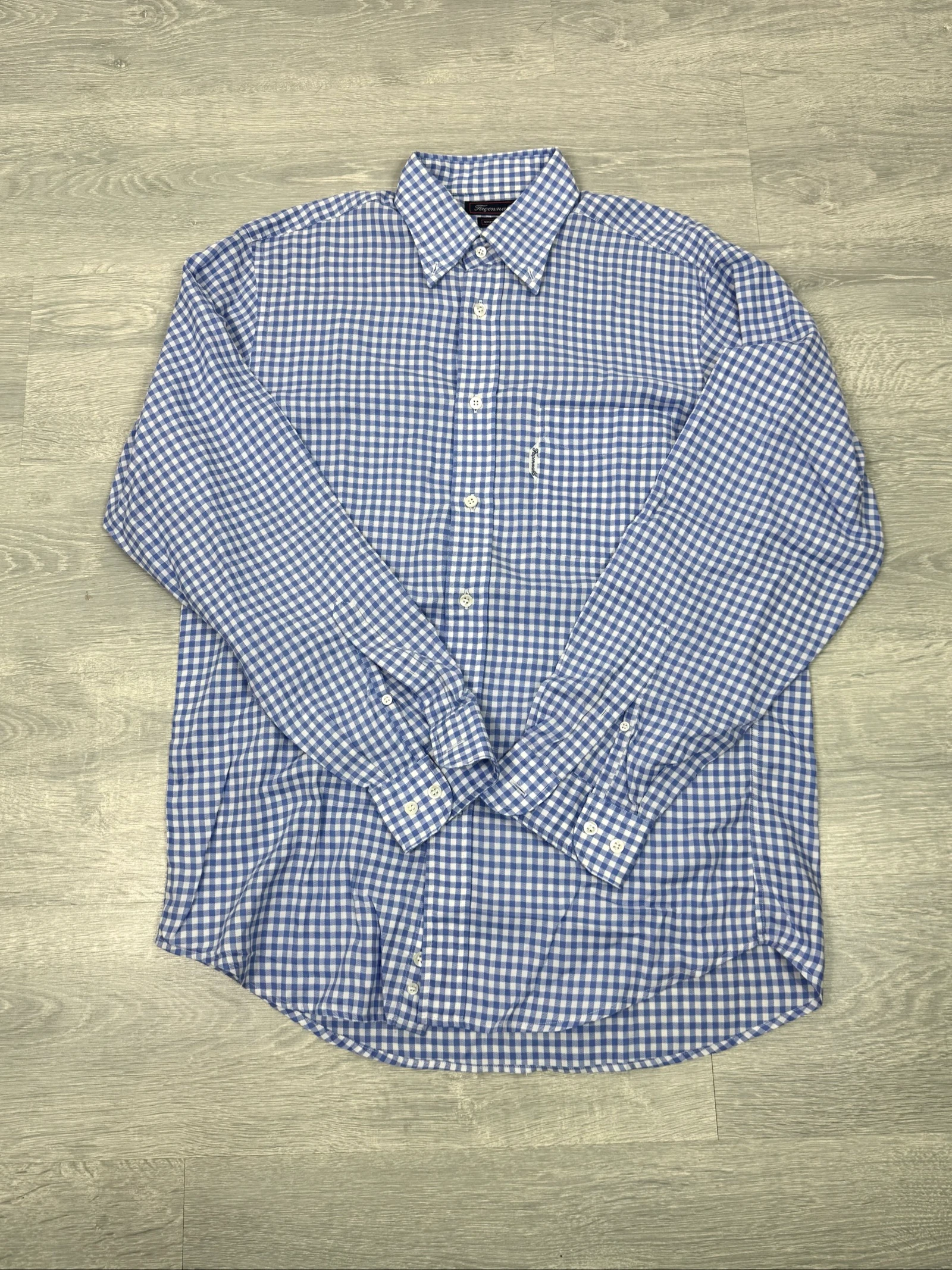 Hemd Façonnable Heren Geruit Vichy Blauw Wit 100% Katoen Maat L XL Casual Zakelijk – photo 2